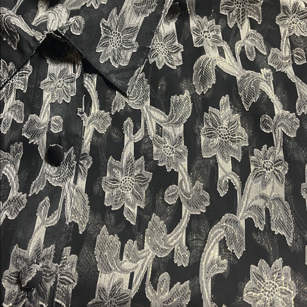 Notations Woman Burnout Gold & Black Metallic Floral Print Button Down Blouse - Picture 5 of 6